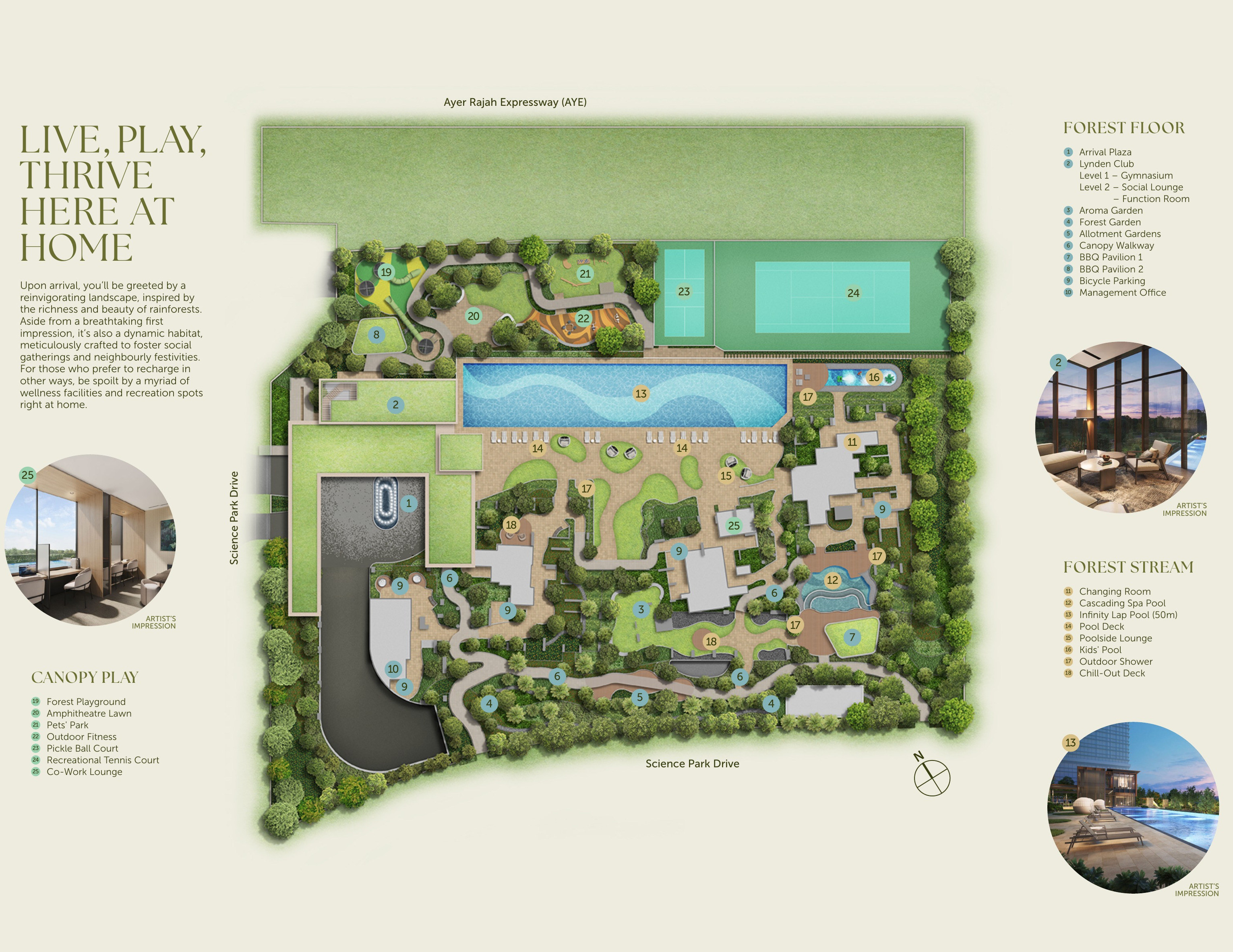 LyndenWoods official site plan and facilities legend